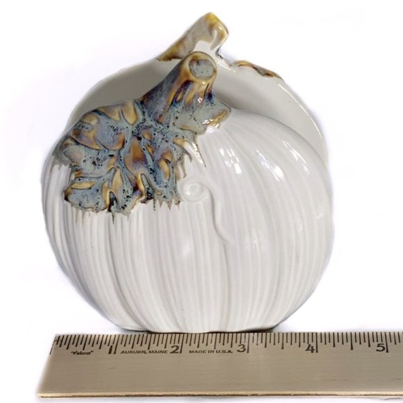 Napkin Holder Autumn White Pumpkin Hand Painted Ceramic Harvest Kitchen Accent - Picture 9 of 16